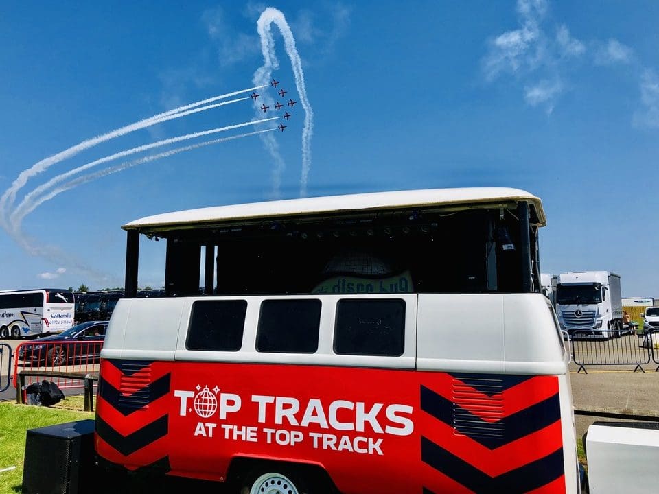 formula 1 silverstone discobug dj booth supersized red arrows