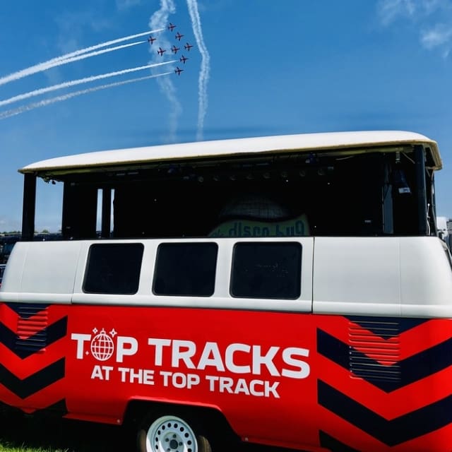 formula 1 silverstone discobug dj booth supersized red arrows