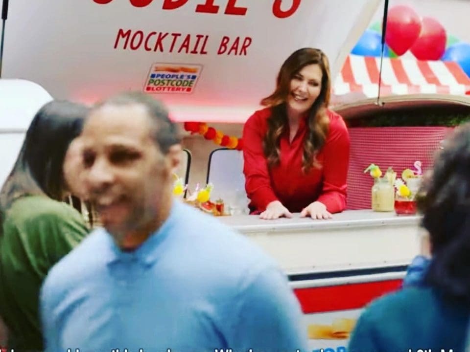 VW trailer mobile bar postcode lottery advert