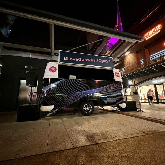 Supersized mobile dj booth student shopping event hire